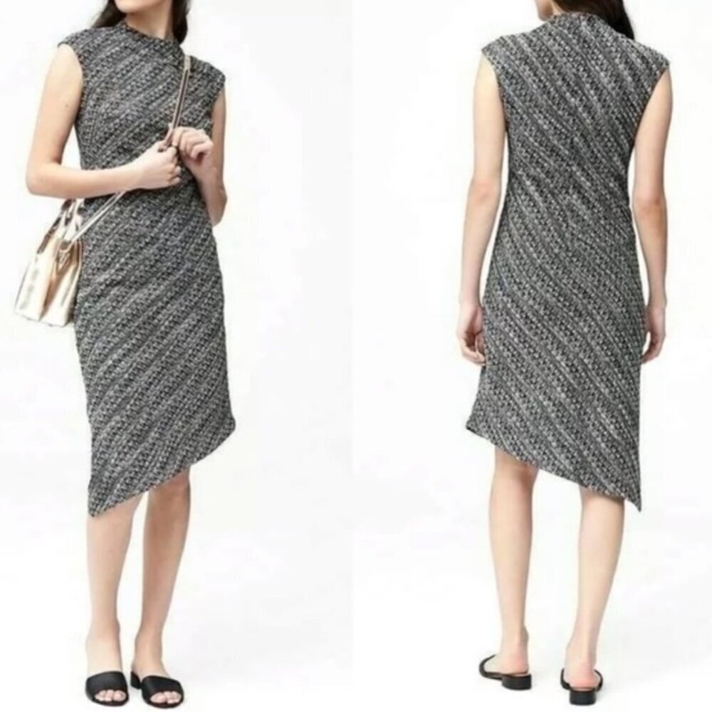 Banana Republic | Asymmetrical‎ Sheath Dress | Black and White Tweed | Size 0